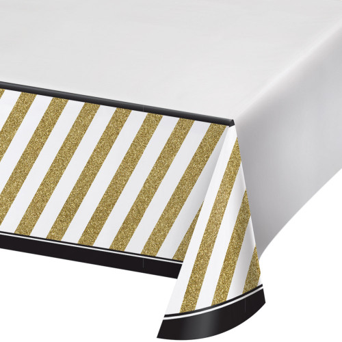 Pack of 6 Black and Gold Rectangle Disposable Party Table Covers 102" - IMAGE 1