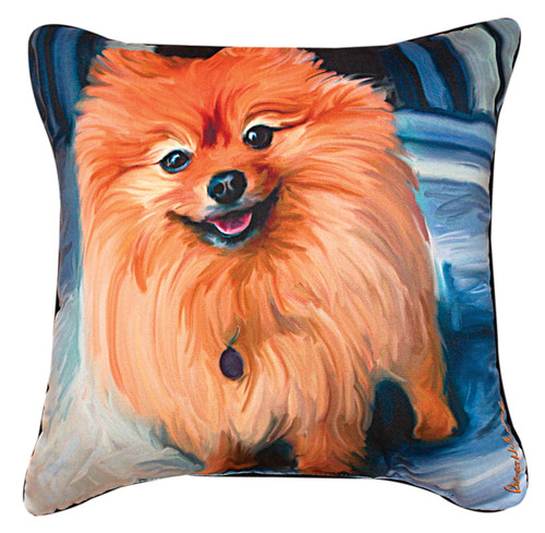 18" Blue and Brown Pomeranian Outdoor Patio Square Throw Pillow - IMAGE 1