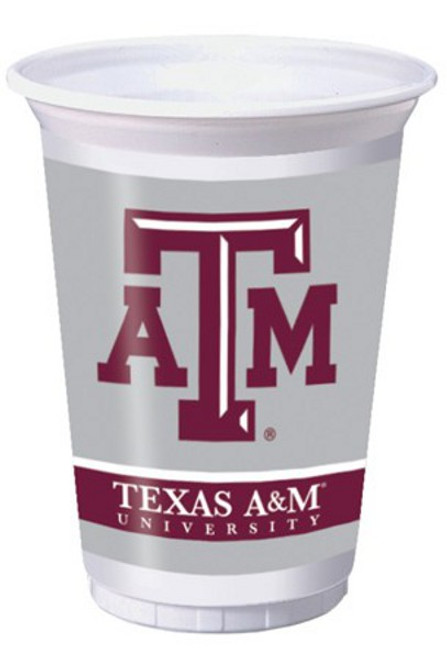 Club Pack of 96 White and Brown NCAA Texas A&M Aggies Plastic Drinking Tailgate Party Cups 7" - IMAGE 1