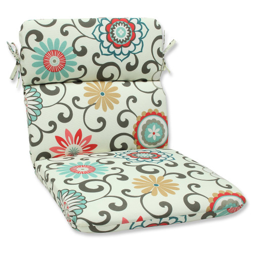 40.5" Brown and White Floral Outdoor Patio Rounded Chair Cushion - IMAGE 1
