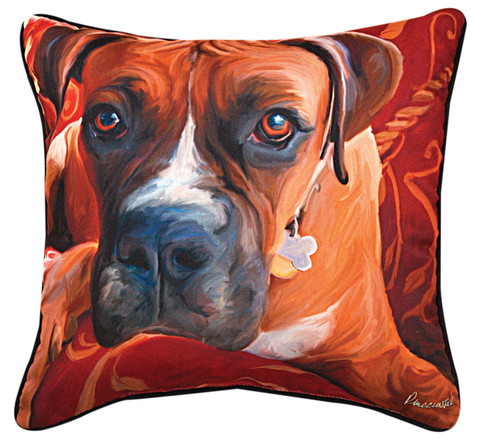 18" Red and Brown Harry Boxer Outdoor Patio Square Throw Pillow - IMAGE 1