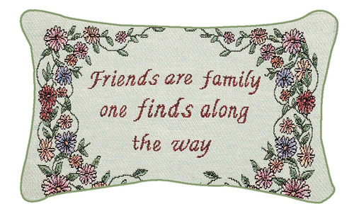 12.5" White and Green "Friends Are Family" Floral Rectangular Throw Pillow - IMAGE 1