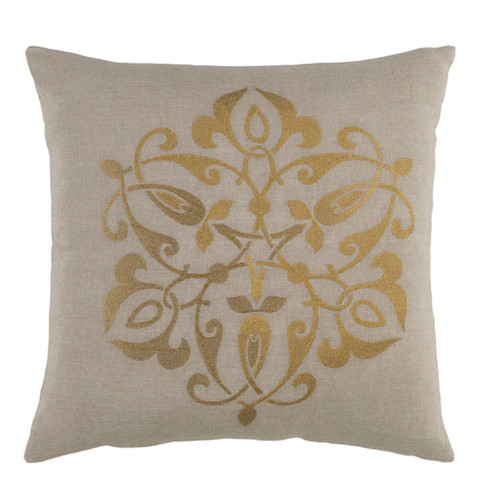 22" Gray and Gold Contemporary Square Throw Pillow - IMAGE 1