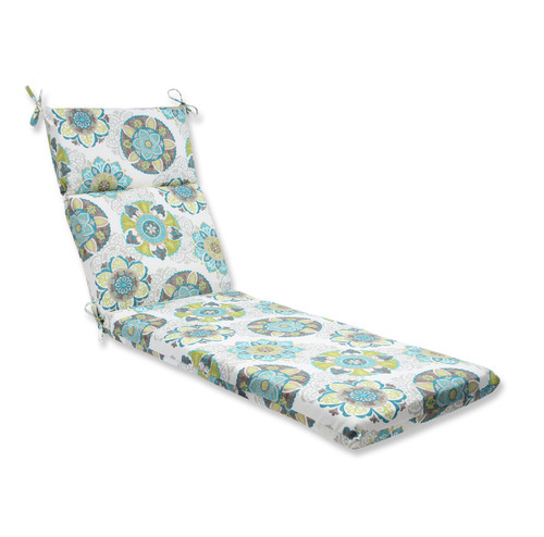72.5" Blue and Green Floral Outdoor Patio Chaise Lounge Cushion - IMAGE 1