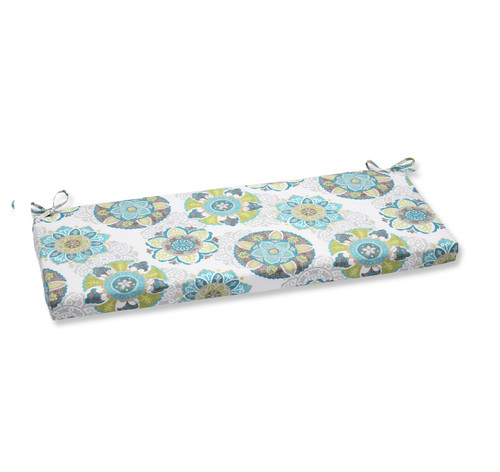 45" Blue and Green Floral Outdoor Patio Bench Cushion - IMAGE 1