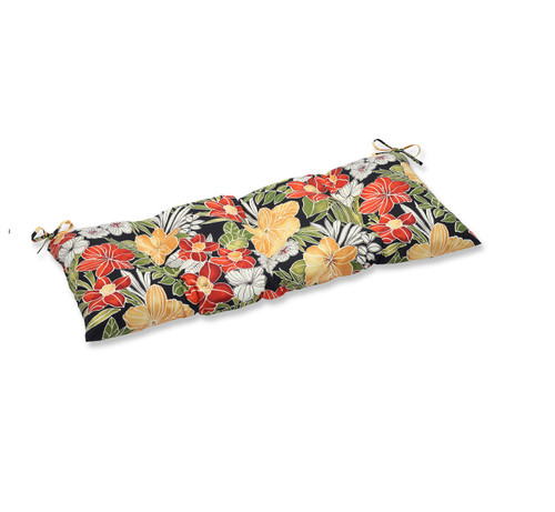 44" Red and Black Floral Outdoor Patio Tufted Bench Cushion - IMAGE 1