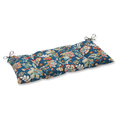 Retro Florals Outdoor Patio Swing and Bench Cushion - 44" - Blue and Tan - IMAGE 1