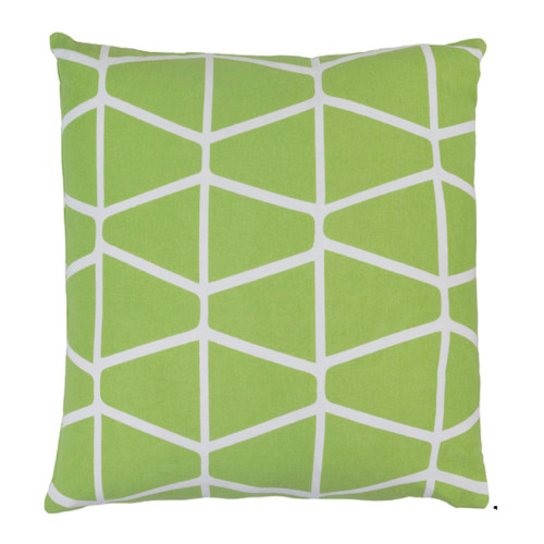 22" Trapezium Delight Absinthe Green and Albino White Geometric Woven Decorative Throw Pillow - Down Filler - IMAGE 1