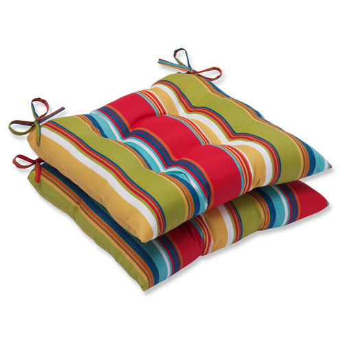 Striped Fade Resistant Outdoor Patio Seat Cushions - 19" - Red and Green - Set of 2 - IMAGE 1