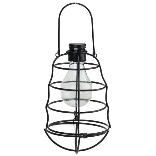 7.75" Black Rippled Solar Powered LED Decorative Outdoor Metal Patio Lantern - IMAGE 1
