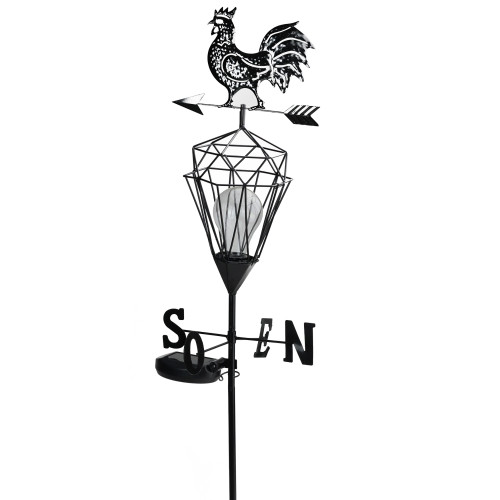 46.5" Black Rooster Solar Powered LED Outdoor Metal Lantern with Weathervane - IMAGE 1