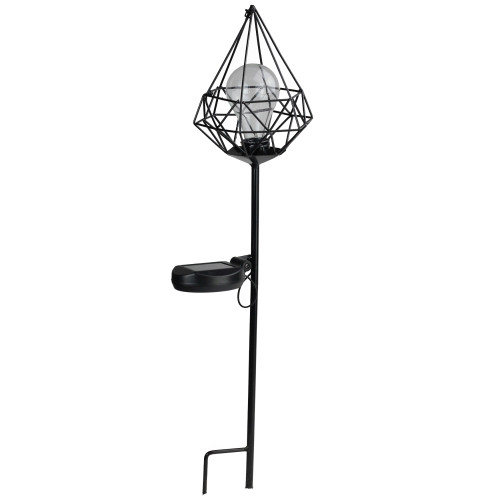 25.5" Black Diamond Solar Powered LED Outdoor Patio Metal Lantern with Garden Stake - IMAGE 1