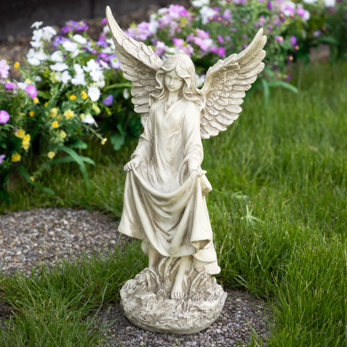 23.25" Ivory Standing Religious Angel Outdoor Garden Bird Bath or Feeder Statue - IMAGE 1