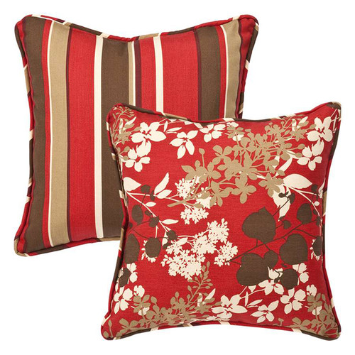Set of 2 Tropical Red Striped Square Reversible Throw Pillows 18.5" - IMAGE 1