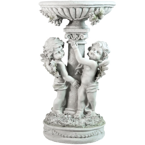 19.25" Cherub Angels Pedestal Bird Bath Outdoor Garden Statue - IMAGE 1