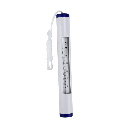 6.75" White and Blue Round Swimming Pool Thermometer with Cord - IMAGE 1