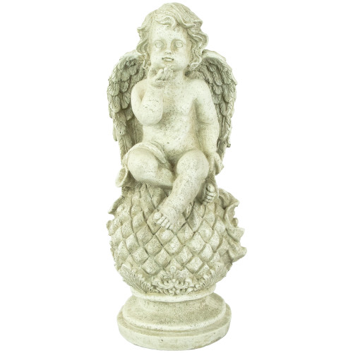 18" Cherub Angel Sitting on Finial Outdoor Garden Statue - IMAGE 1