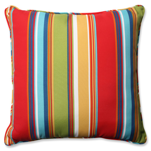 25" Red and Blue Striped Outdoor Corded Square Floor Pillow - IMAGE 1