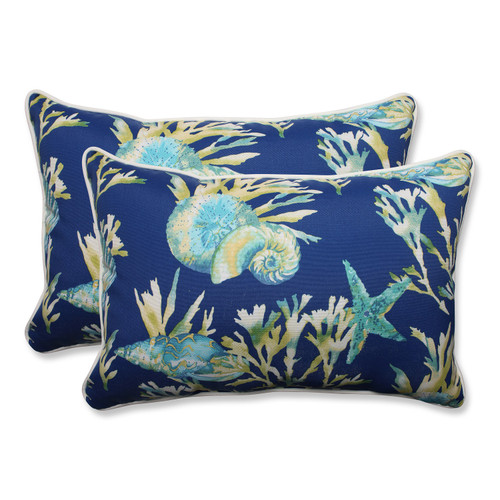 Set of 2 Blue and Green Tropical Island Outdoor Corded Throw Pillows 24.5" - IMAGE 1