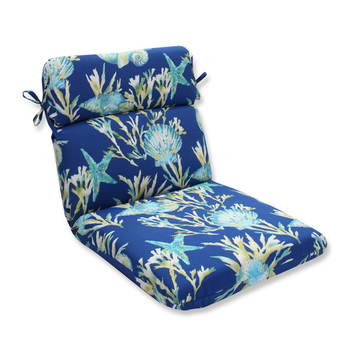21" x 40.5" Blue and Green Reversible Outdoor Patio Rounded Chair Cushion - IMAGE 1