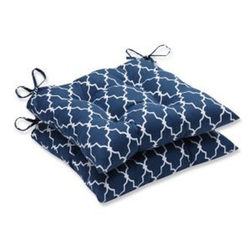 Moroccan Gate Tufted Seat Cushions - 19" - Navy Blue and White - Set of 2 - IMAGE 1