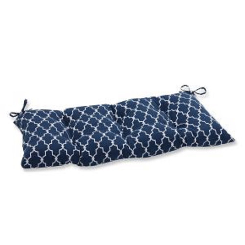 18.5" x 44" Moroccan Gate Navy Blue and White Reversible Outdoor Patio Tufted Swing Bench Cushion - IMAGE 1