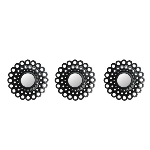 Set of 3 Round Black Cascading Angular Orbs Mirrors 9.5" - IMAGE 1