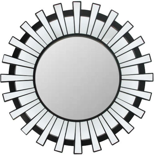 25.5" Black and Clear Sunburst Round Mirror Wall Decor - IMAGE 1