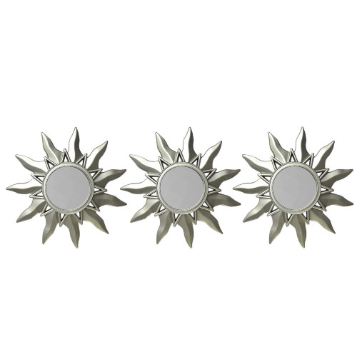 Set of 3 Mayan Sunburst Matte Silver Round Mirrors 9.5" - IMAGE 1