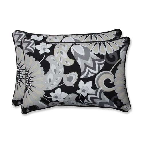 Set of 2 Imperial Black and Gray Rectangular Floral Outdoor Throw Pillows 24.5" - IMAGE 1