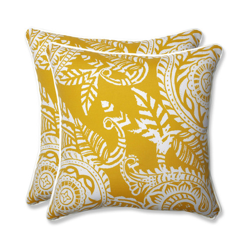 Set of 2 Addie Yellow and White Paisley Swirl Square Outdoor Corded Throw Pillows 18.5" - IMAGE 1