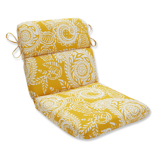 40.5" Addie Yellow and White Paisley Outdoor Patio Rounded Chair Cushion - IMAGE 1