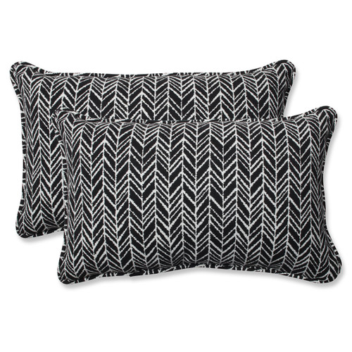 Geometric Corded Rectangular Throw Pillows - 18.5” - Black and White - Set of 2 - IMAGE 1