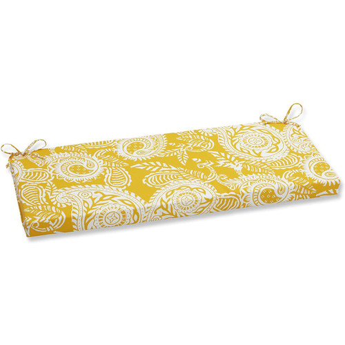 Paisley Outdoor Patio Rectangular Bench Cushion - 45" - Yellow and White - IMAGE 1