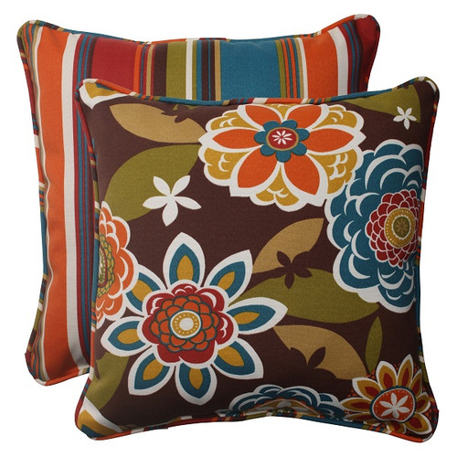 Set of 2 Tahitian Chocolate Outdoor Patio Reversible Corded Throw Pillows 18.5" - IMAGE 1