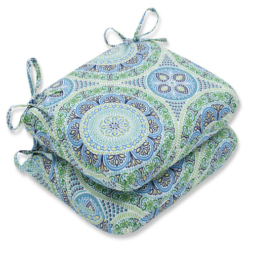 Set of 2 Blue and Green Outdoor Patio Seat Cushion 18.5" - IMAGE 1