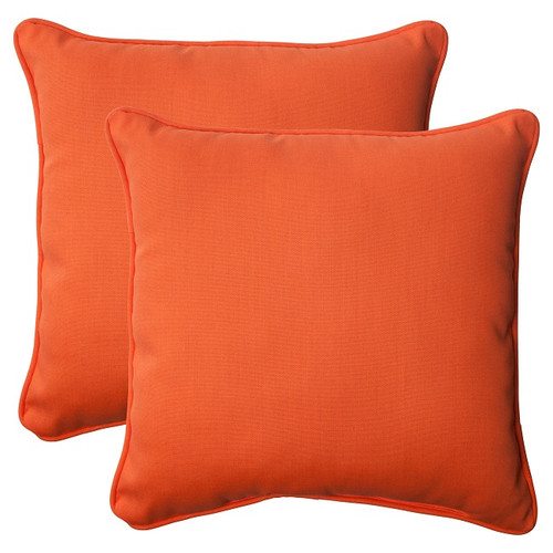 Solid Outdoor Patio Square Corded Throw Pillows - 18.5" - Orange - Set of 2 - IMAGE 1