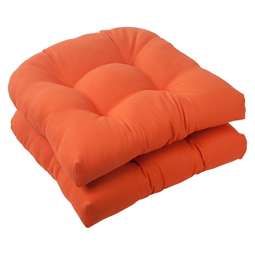 Set of 2 Orange Outdoor Patio Tufted Wicker Seat Cushions 19" - IMAGE 1