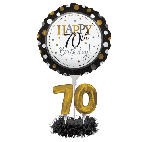 Pack of 4 Black and Gold "Happy 70th Birthday" Party Balloon Centerpiece Kit 24" - IMAGE 1