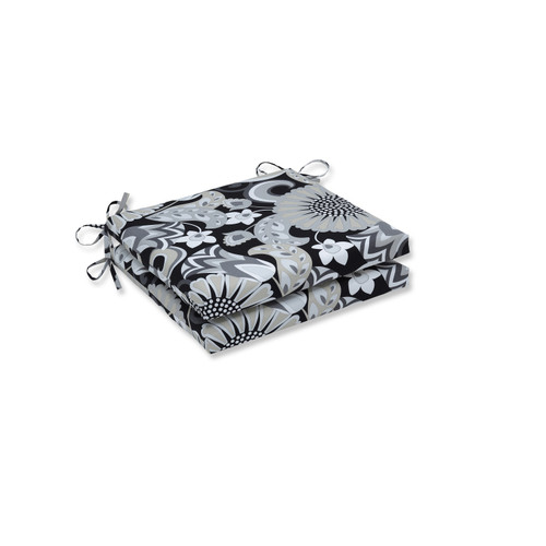 Set of 2 Black and Gray Floral Outdoor Patio Seat Cushions 20" - IMAGE 1