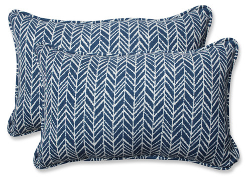 Set of Two Simplistic Nature Inky Blue and Pearly White Rectangular Throw Pillow 18.5” - IMAGE 1
