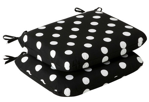 Polka Dots Outdoor Patio Chair Seat Cushions - Black and White - Set of 2 - IMAGE 1