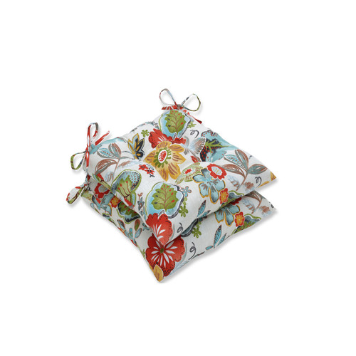 Paisley Outdoor Patio Chair Cushions - 19” - Blue and Red Coral - Set of 2 - IMAGE 1