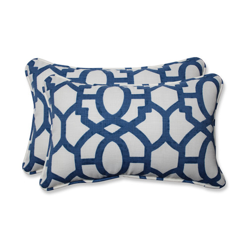 Set of 2 Imperial Blue and White Grecian Trellis Corded Outdoor Throw Pillows 18.5" - IMAGE 1