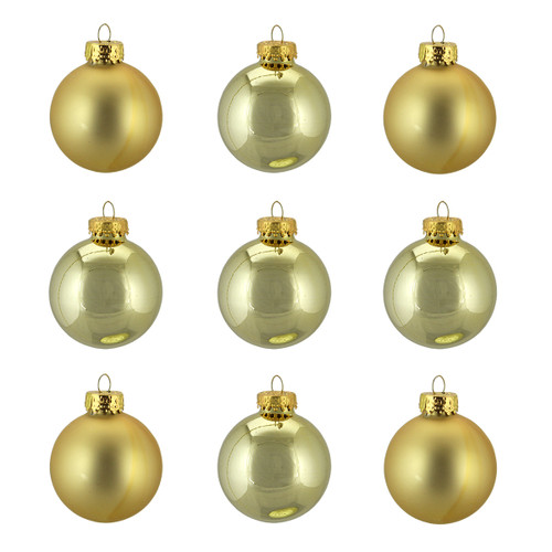 9ct Shiny and Matte Gold Glass Ball Christmas Ornaments 2" (50mm) - IMAGE 1