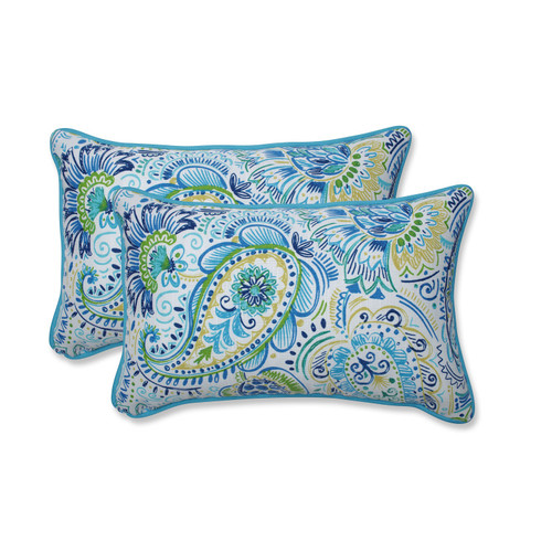 Paisley Outdoor Corded Rectangular Throw Pillows - 18.5" - Gilford Baltic Blue and Green - Set of 2 - IMAGE 1