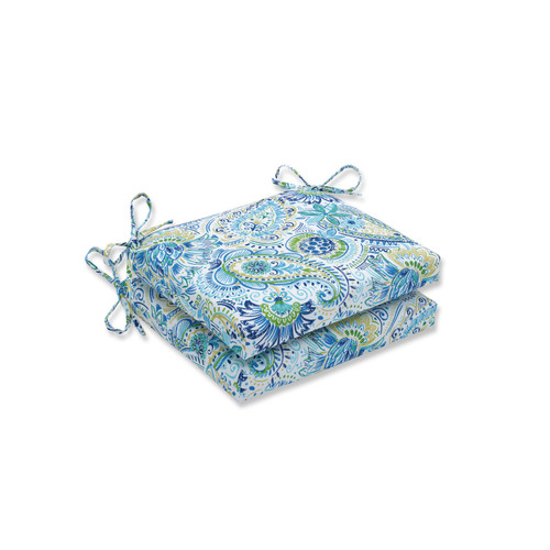 Set of 2 Blue and Green Gilford Baltic Paisley Square Corners Seat Cushion 18.5" - IMAGE 1