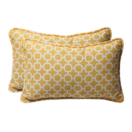 Set of 2 Yellow and White Rectangular Geometric Outdoor Throw Pillows 18.5" - IMAGE 1