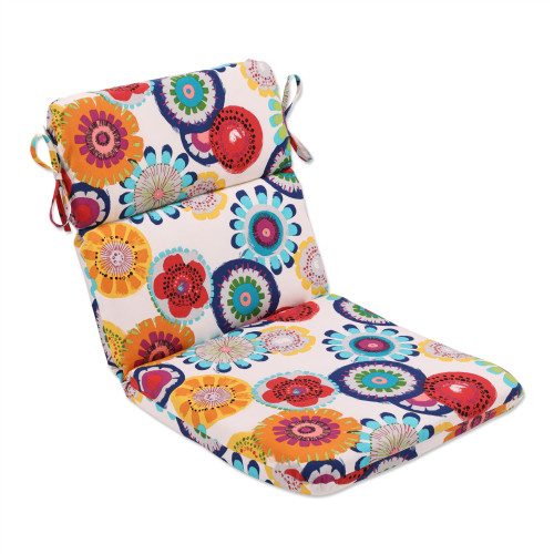 Floral Outdoor Patio Rounded Chair Cushion - 40.5" - Blue and White - IMAGE 1