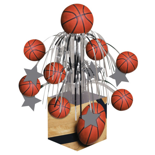 Pack of 6 Silver and Red Sports Basketball Mini Cascade Centerpiece Party Decors 8.5" - IMAGE 1
